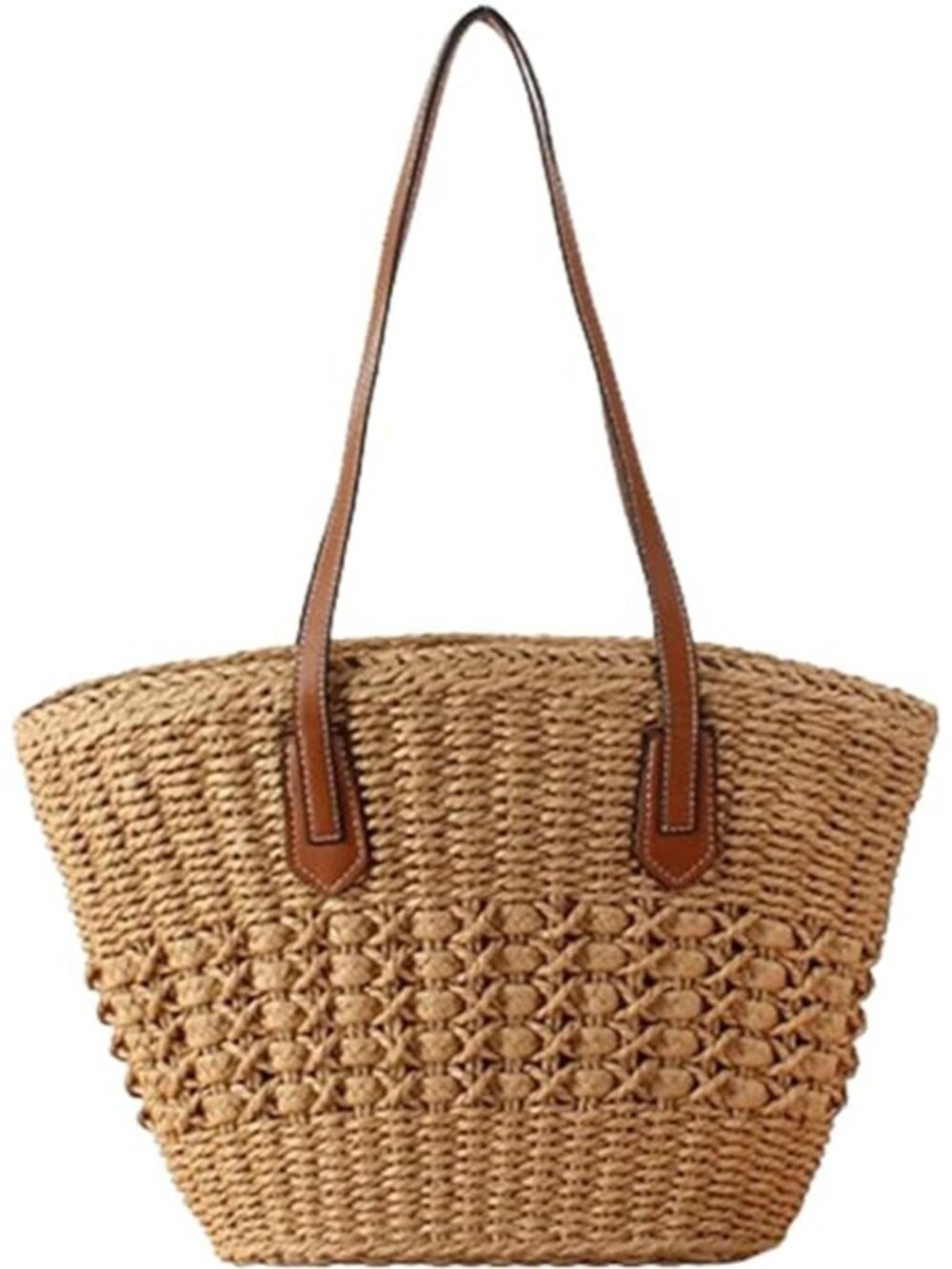 Womens Straw Tote Handbag - Summer Beach Bag with Top Handle - Handwoven Shoulde - Picture 1 of 7